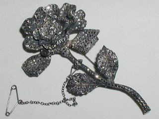 Silver Marquisette Rose Brooch