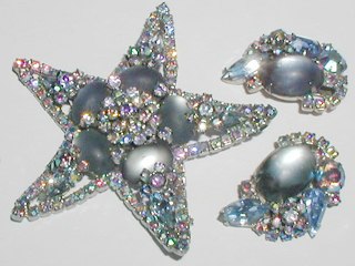 Frosted Glass Star Brooch & Earrings