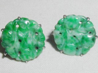 Carved Jade & Silver Earrings
