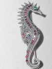 Silver Garnet Sea Horse Brooch