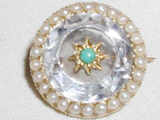 Gold Seed Pearl Turquoise Brooch