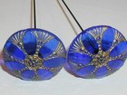 Blue Glass Hat Pin Pair