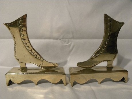 A pair of Brass ornaments in the shape Victorian Boots
