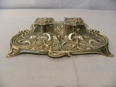Art Nouveau style brass inkstand