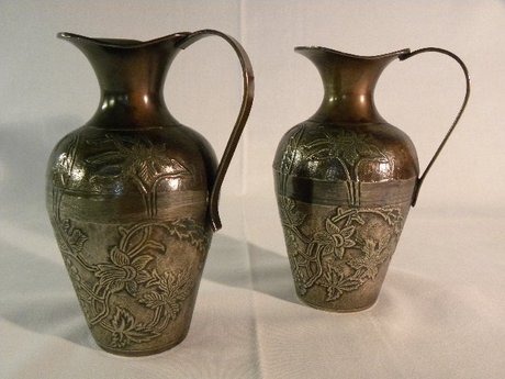 Pair of brass/bronzed jugs