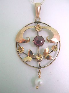 Art Nouveau Garnet & Pearl Lavaliere Pendant