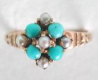 9 ct Gold Victorian Turquoise & Pearl Ring
