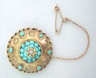 Victorian Turquoise Etruscan Brooch