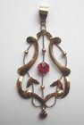 9 ct Gold and Red Stone Lavaliere Pendant