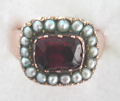 Seed Pearl and Red Stone Ring