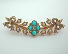 Turquoise Diamond and Pearl Brooch