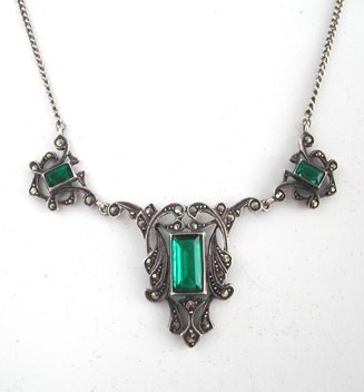 Green Silver Marcasite Necklace