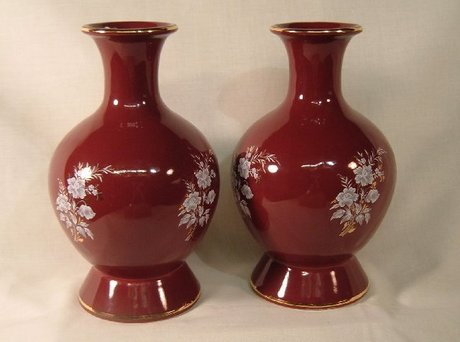 Pair Of Red Prinknash Abbey Vases