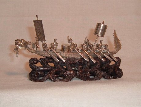 Chinese Export Silver Model of a Dragon Rowing Barge - Wo Shing