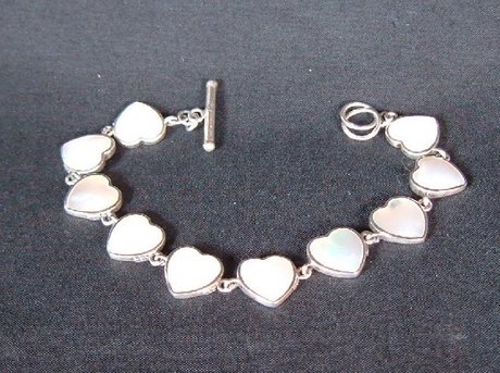 Silver (.925) and Mother of Pearl Heart Bracelet