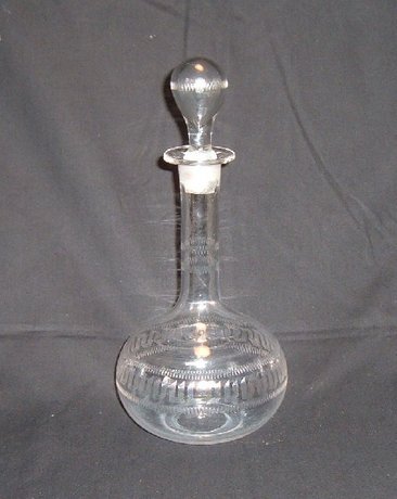 Victorian  Shaft and Globe Decanter - Engraved Decoration