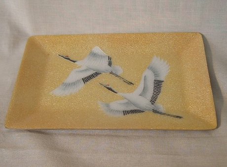 Japanese Enamel Dish With Cranes