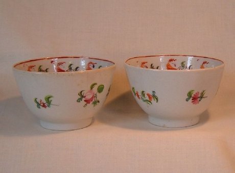 Pair of English Porcelain Polychrome Tea Bowls