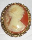 Large Vintage Gold Tone Shell Cameo Brooch