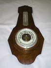 Vintage Edwardian Oak Banjo Barometer With Therometer