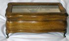 Lovely Vintage Wood Jewellery Box With Glass Top And Legs