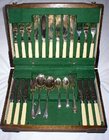 Vintage Oak Boxed Of Cutlery Thirty Six Piece