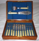 Victorian Fish Knife & Fork Cutlery Cased Set Ivory Handles