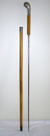 Sword Cane/Stick Malacca With Silver Alpaca Band And Handle c1895
