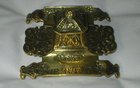 Victorian Solid Brass Inkwell with Ceramic Insert & Pen Rests