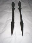 Two Vintage Wood Carvings In Shape of African Heads And Spears