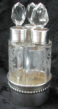FRENCH  SILVER  AND  ETCHED  GLASS  PERFUME   TRIPTYCH