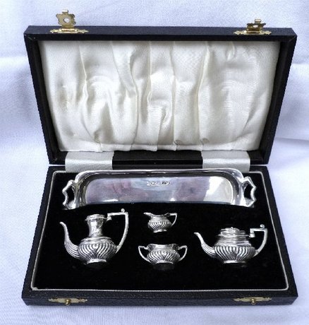 Miniature Silver Tea Set    S.J. Rose Birmingham 1972            